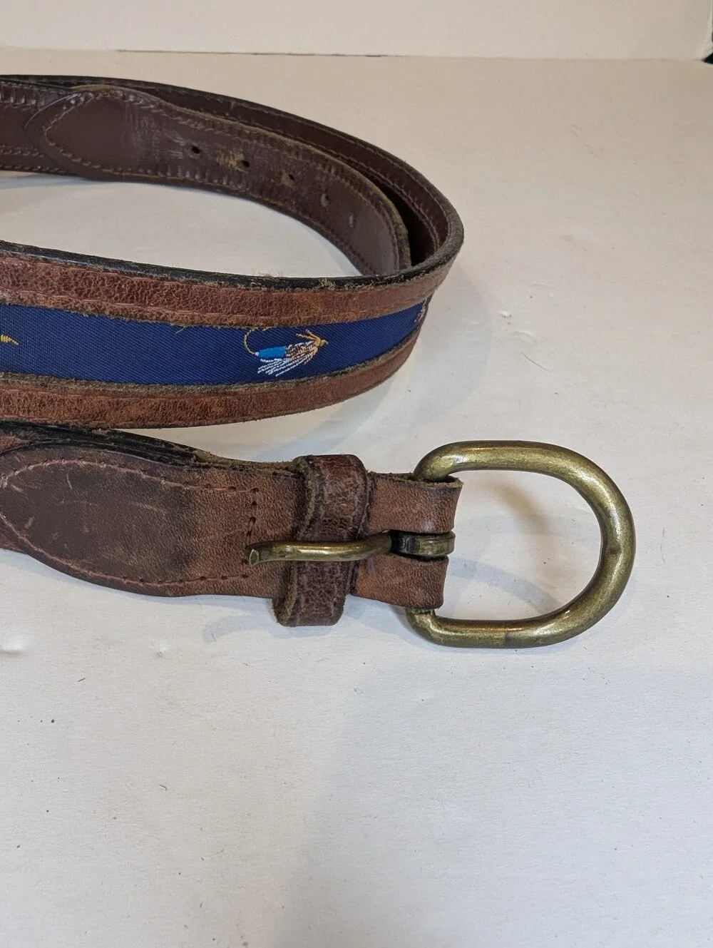 YRI Leather And Canvas Needlepoint Fly Fishing Belt Size 42 Made In USA